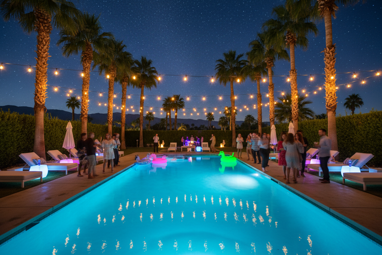Nighttime Pool Party in Coachella Valley
